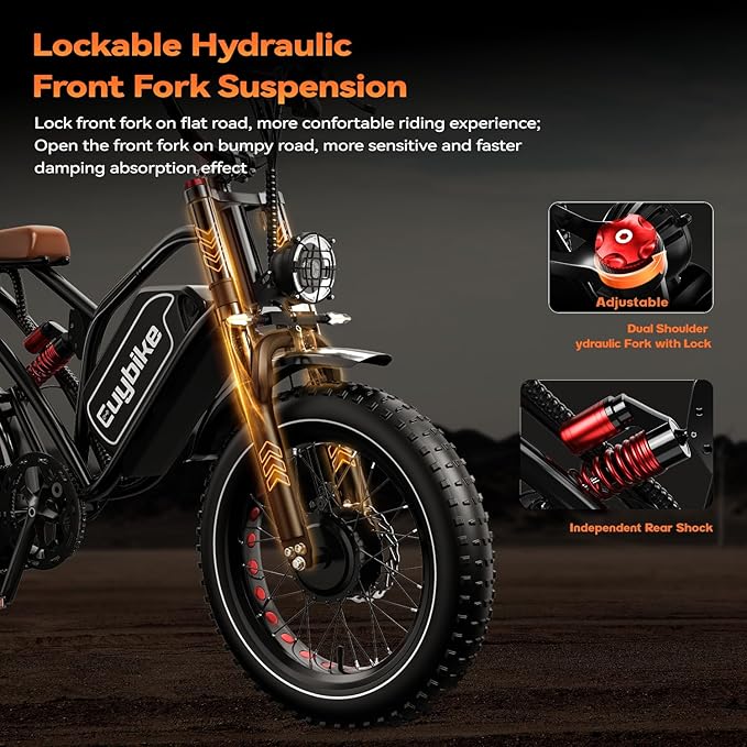 EUYBIKE Electric Bike for Adults, 2000W/3000W Peak Single/Double Motor with 48V/52V 25AH/30AH Battery, 20"x4.0" Fat Tires 35MPH/37MPH Ebike, Dual Hydraulic Disc Brake Full Suspension Electric Bicycle
