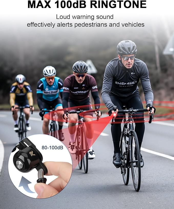 Bike Bells for Adults Max 100dB, Portable Copper Case Bicycle Bell Fits 22.2-31.8mm Road Bike Handlebars, Loud Crisp Clear Sound Bike Horn for Adults, Waterproof & Durable