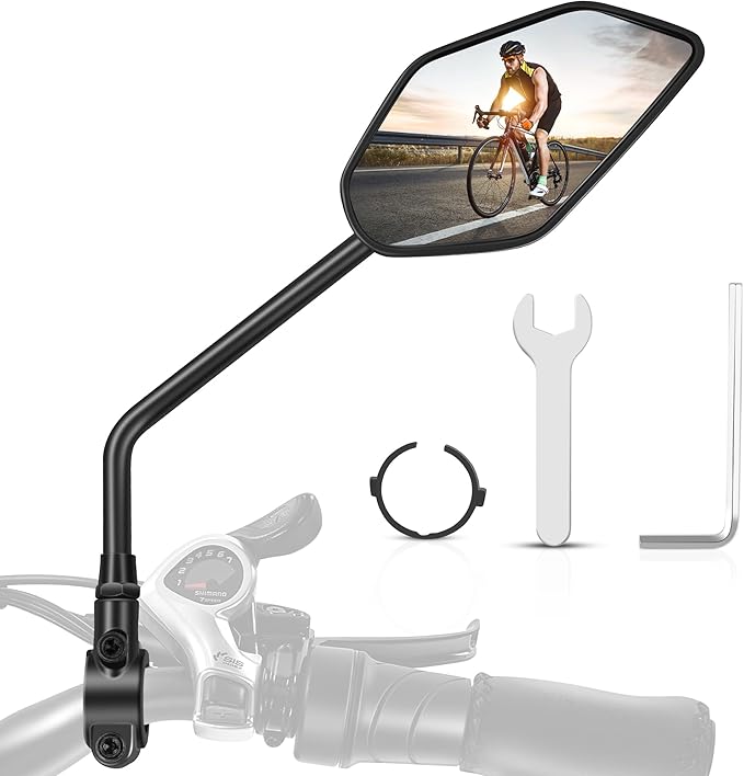 Bike Mirror Handlebar Mount Adjustable, Bike Mirrors for Ebike Bicycle Mirrors for Handlebars with Scratch Resistant Glass, Bike Rear View Mirror for Scooter, Motorcycle, Bike Accessory Right