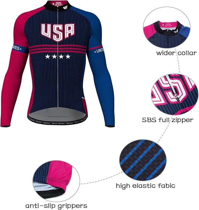 Lo.gas USA Cycling Jersey Men Short Sleeve Bike Biking Shirts American Flag Road Bicycle Clothing Full Zip with Pockets