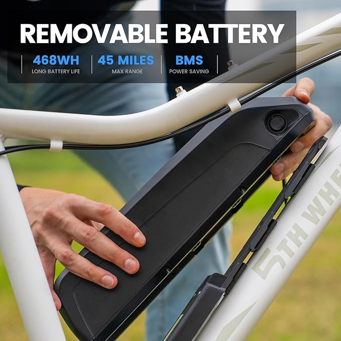 5TH WHEEL Mate Electric Bike for Adults - 1000W Peak Motor, 23MPH Top Speed, 468WH Removable Battery, 7-Speed Gears & Adjustable Stem - Commuting & Mountain E-Bike with Color LCD Display