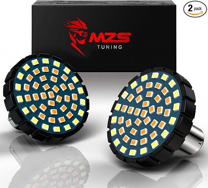 MZS 1157 LED Bulb Motorcycle Turn Signals Running Light Kit, Upgraded LED Beads 2" Bullet Style with Dual Color Front or Rear Compatible For Most Family Motorcycles (21White+27Amber)-Pack of 2