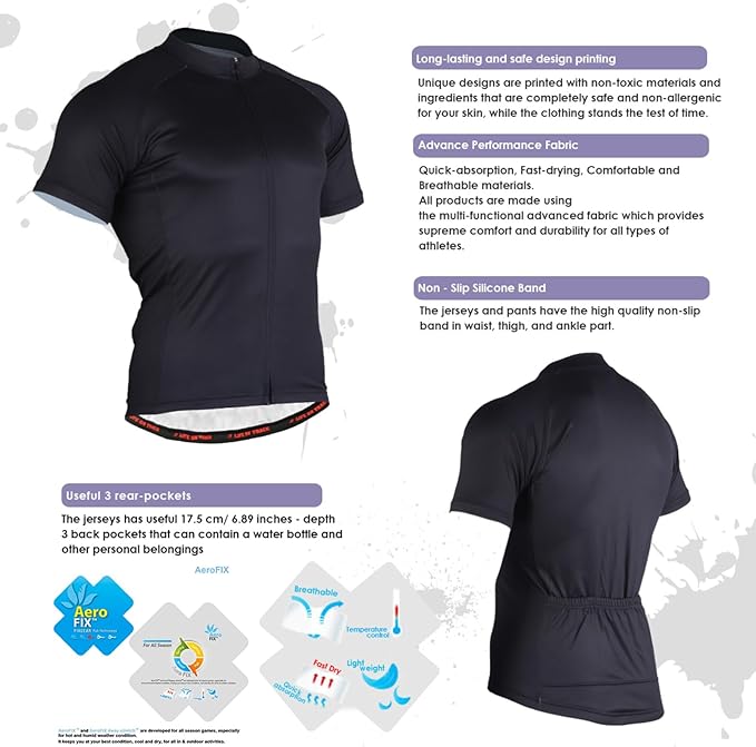 Men's Cycling Bike Jersey Short Sleeve Moisture Wicking, Breathable, Quick Dry Biking Shirt with 3 Rear Pockets