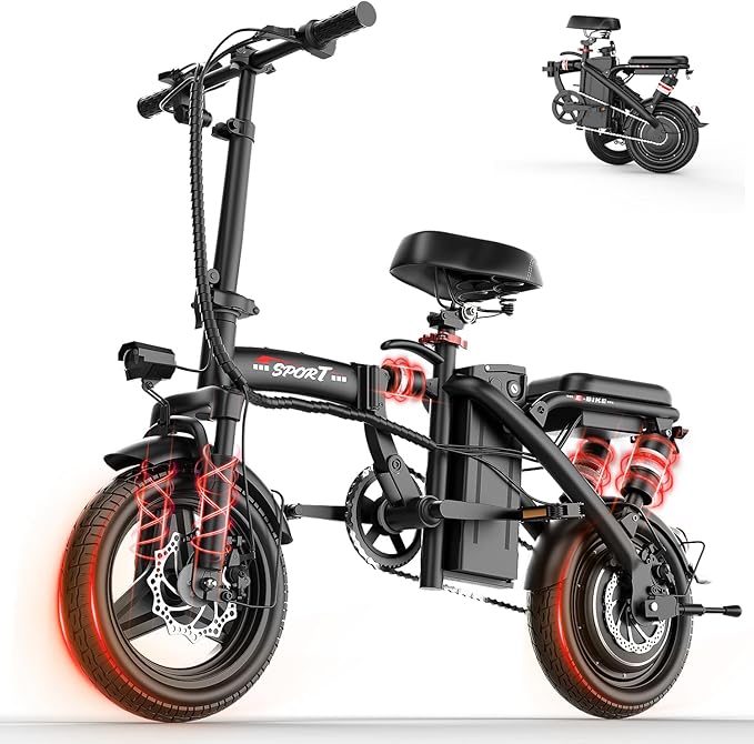 Electric Bike for Adults Teens, 800/1200W Peak Folding Ebike, 22/25MPH & 30/45 Miles Range, 14" Commuting Ebike with Dual Suspension & Dual Brake, 3-Speed Modes, Portable Electric Mini Bike
