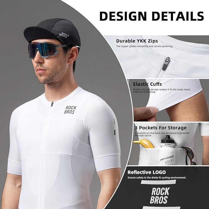 ROCKBROS Cycling Jersey Men, Short Sleeve Breathable & Quick Dry Cycling Jersey for Summer, Ergonomic & Elastic Road Bike