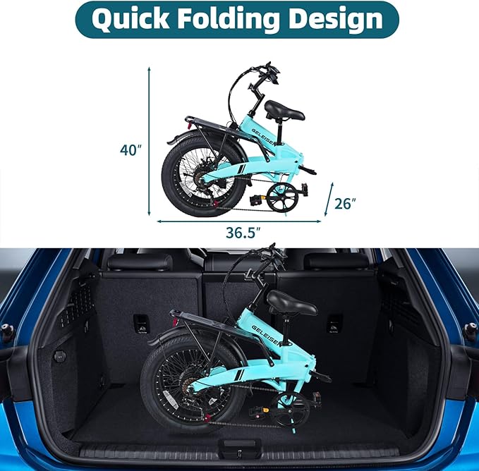 Folding Electric Bike for Adults, 20"×3.0 Fat Tire Electric Bicycle, 374.4Wh Battery Ebike, 20MPH Electric Cargo Bike with LCD Color Display & 6 Speed Gears (Fits for 5'0"+)