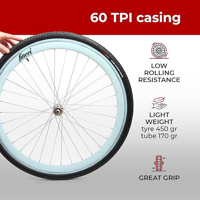 Fincci Gravel 700x35c Bike Tire with 2X Inner Tubes - Pair Foldable 700c Bike Tires, 37-622 with Nylon Puncture Protection 1mm - for Electric, Road, Folding, Hybrid Bikes, 60 TPI