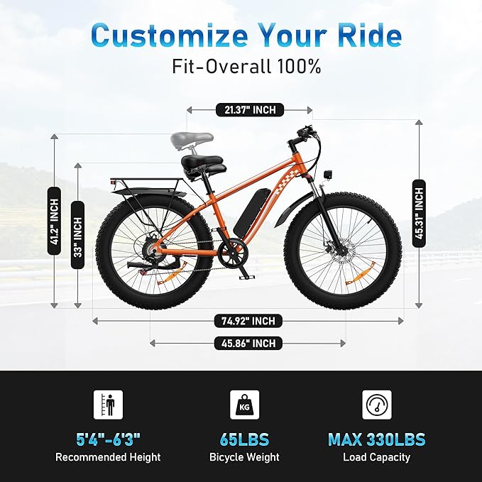 [UL Certified] Electric Bike for Adults with Peak 1500W Brushless Motor, 48V 15AH 35-60 Miles Battery Electric Bicycle, 26" Fat Tire Mountain Bike 28MPH 7 Speed Gears Ebike for Work,Off Road