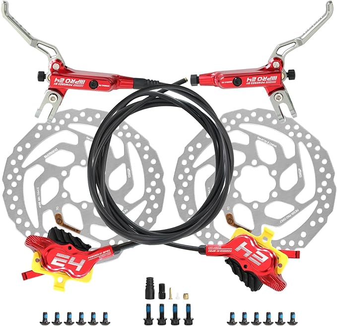 IIIPRO MTB 4 Pistons Hydraulic Disc Brake Set Left Front 800mm Right Rear 1550mm with 160mm Rotors, Mountain Bike Bicycle Disc Brake Kit with Ceramic Brake Pad for eBike, Road Bike, Fat Bike