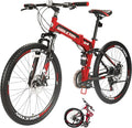 EUROBIKE 26”/27.5" Mountain Bike,Full Suspension Folding Mountain Bike,21 Speed Foldable Bicycle Men or Women MTB for Afult