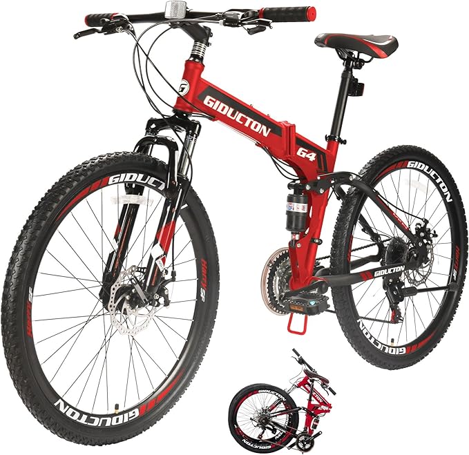 EUROBIKE 26”/27.5" Mountain Bike,Full Suspension Folding Mountain Bike,21 Speed Foldable Bicycle Men or Women MTB for Afult