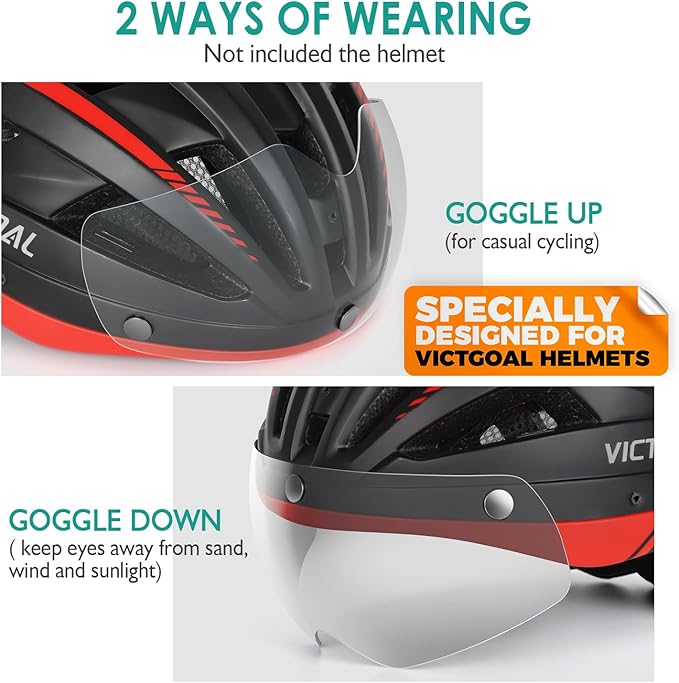 VICTGOAL Detachable Magnetic Bike Helmet Goggles Visor Especially Deisgned for VG110/VG112 Bicycle Helmet