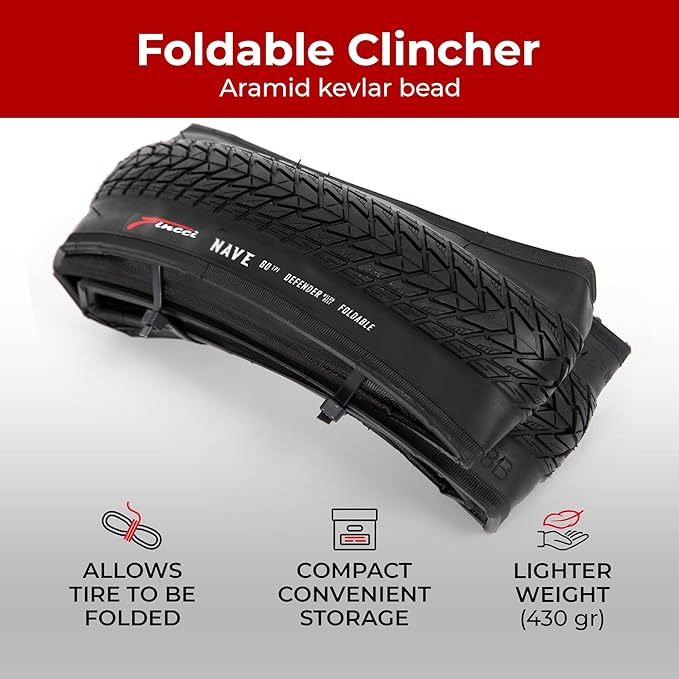 Fincci Pair 700x35c Tire 37-622 Foldable 60 TPI City Commuter Tires with Nylon Protection for Cycle Road Mountain MTB Hybrid Touring Electric Bike Bicycle - Pack of 2X 700 x 35c Tires Nave