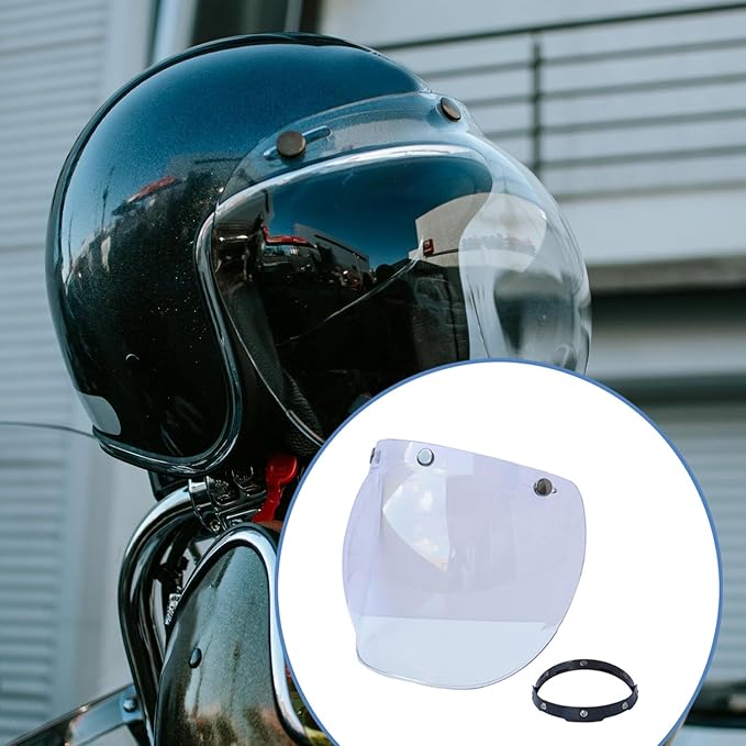 Motorcycle Bubble Visor Wind Shield Lens, Motorcycle 3-Snap Button Flip Up Down Universal Bubble Visor, Motorcycle Anti-UV Helmets Lens Universal for Standard 3-Snap Open Face Helmets