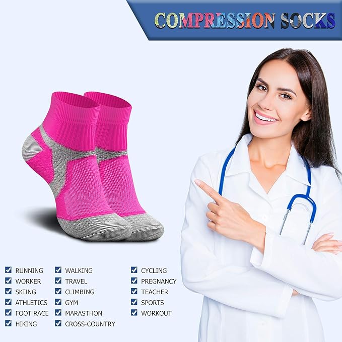 QUXIANG Compression Socks for Women & Men Circulation 3/6/7 Pairs Arch Ankle Support 15-20 mmHg Best for Running Cycling