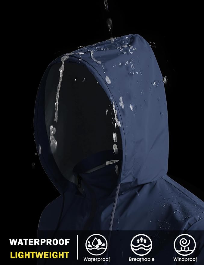 COOFANDY Men's Light Rain Jacket with Hood Packable Waterproof Raincoat Golf Rain Gear Travel Hiking Windbreaker