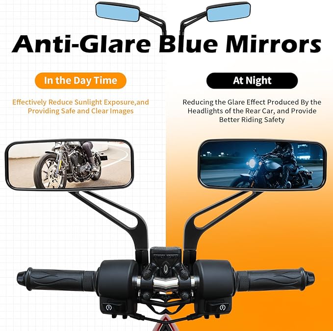8mm/10mm Black Rectangle Motorcycle Rear view Side Mirrors compatible with Honda Grom Kawasaki Suzuki Yamaha Cruiser Chopper