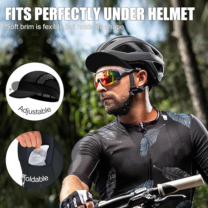 XXL Cooling Cycling Cap Skull Caps Under Helmet Mesh Hats with Sun Visor for Big Head Bike Hard Hat Liner for Men