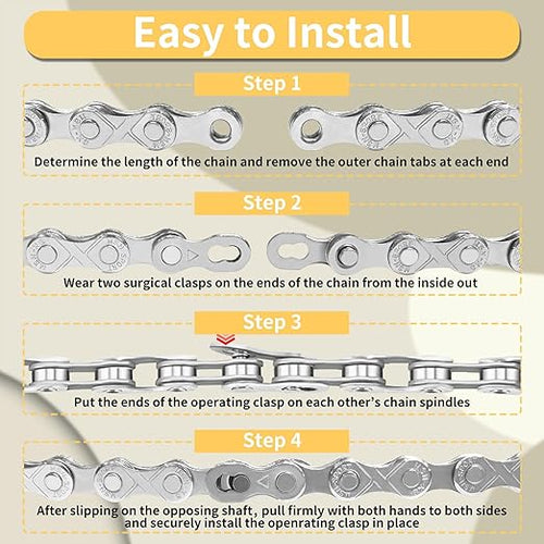 10 Speed Bike Chain,VDHU Bicycle Chain for Road Bicycles,Mountain Bike,MTB Mountain Racing Cycling Accessories with 1 Pairs Bicycle Buckle,Full Silver Plating 116 Links with Quick Link