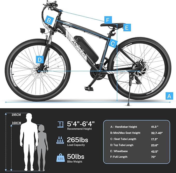 ANCHEER Electric Bike for Adults, Peak 750W Ebike, 3 Hours Fast Charge, 60 Miles Electric Bicycle with 48V/499Wh Battery, 27.5 ''Hummmer Electric Mountain Bike with LCD Display, 21/24 Speed | Peak 750W, Ebike, 3 Hours Fast Charge, 60 Miles, Electric Bi...
