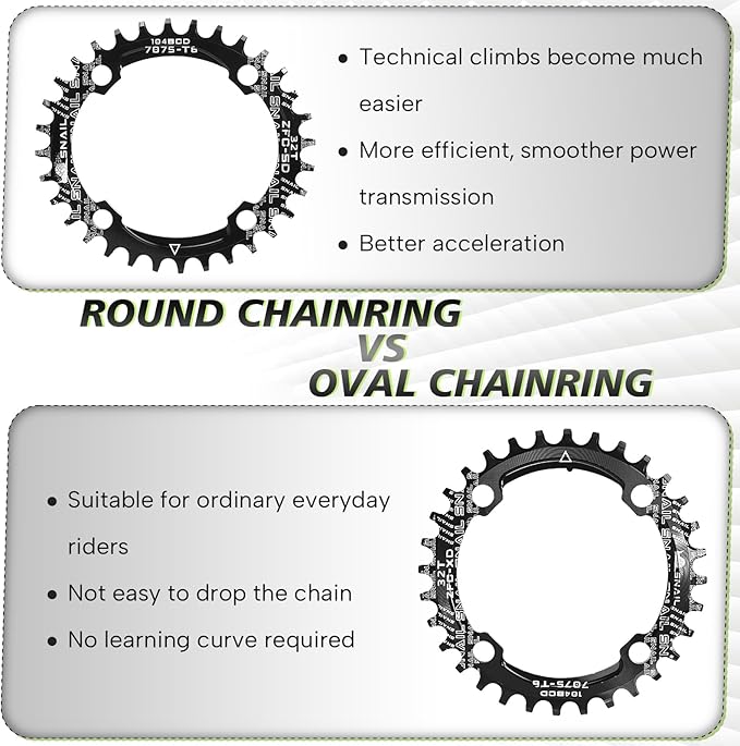 BUCKLOS MTB Mountain Bike Single Speed Square Taper Crankset -170mm Cranksets Bicycle Crank Set with 104BCD 32/34/36/38/40/42T Round/Oval Chainring Fit for Ebike/Commuter Bike