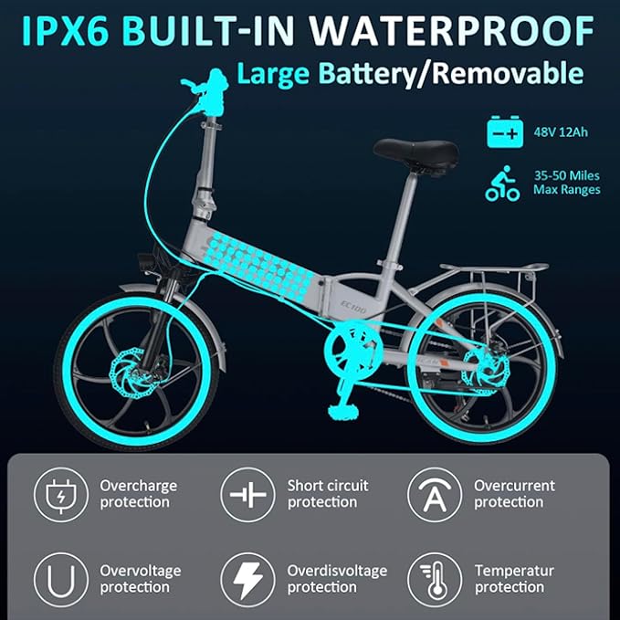 Electric Bike for Adults, 1000W Peak Motor & 35Mph, 7-Speed Foldable Bicycles for Commuter, Travel, Outdoor, Camping