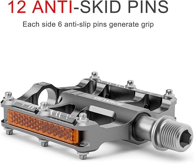 Mountain Bike Pedals - 3 Bearings Bicycle Pedals with Reflectors - 9/16” CNC Machined Flat Pedals with Removable Anti-Skid Nails for Road Mountain BMX MTB Bike