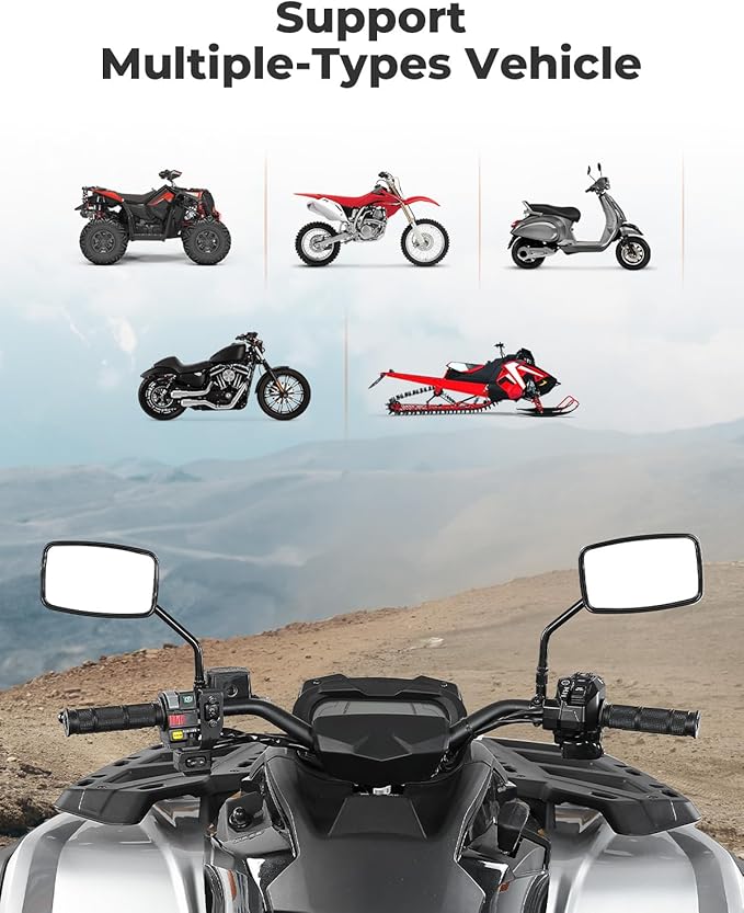 KEMIMOTO ATV Mirrors 8MM 10MM Motorcycle Rearview Mirrors for 7/8" Handlebar Compatible with ATV Polaris Sportsman Dirt Bike Scooter, Black