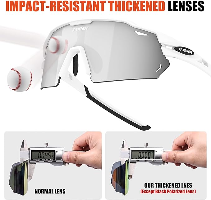 X-TIGER Polarized Cycling Glasses with 5 Interchangeable Lenses,MTB Biking Baseball Running Sports Sunglasses for Men Women