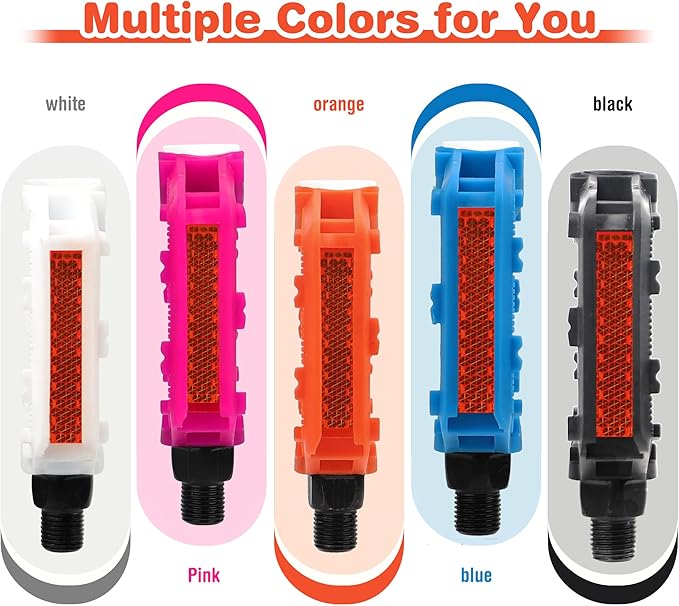 ZUKKA Bike Pedals 1/2-Inch Bike Pedals Non-Slip Kids Bike Peals with Reflective Strips on Sides Multiple Color for Mountain Bike Kid Bike Freestyle BMX Bike