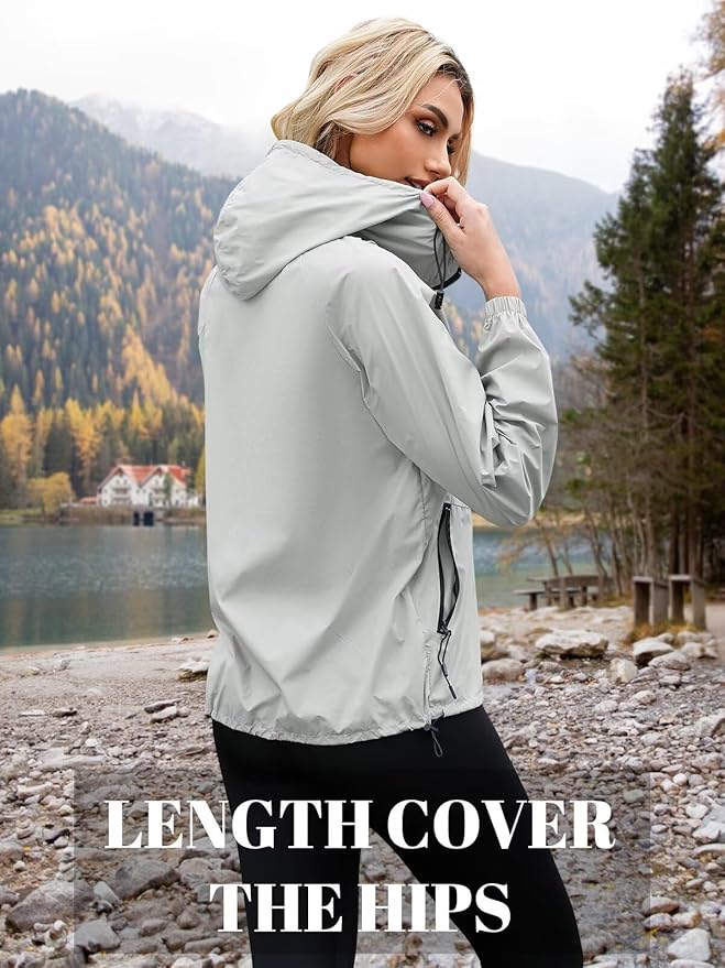 PITINAN Lightweight Rain Jacket Women Packable Wind Breaker Light Rain Jacket Women Waterproof Travel Raincoat S-XXL