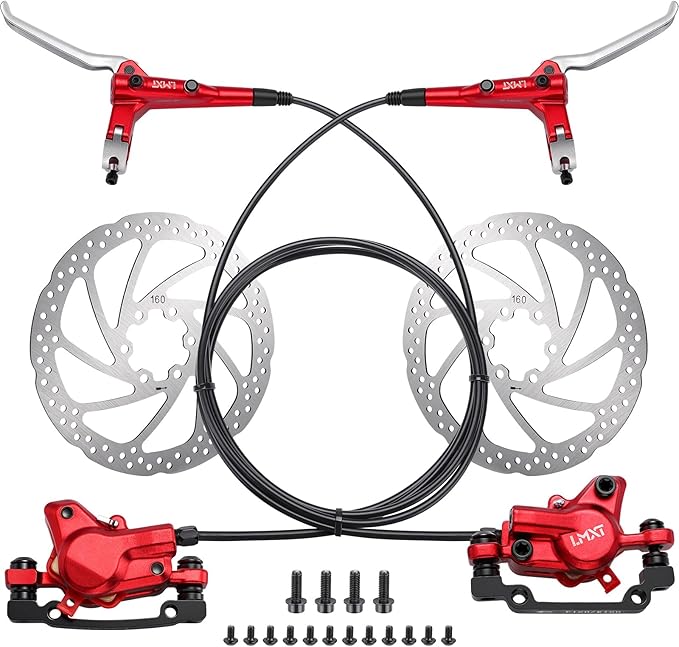 TOBWOLF 1 Pair Hydraulic Bike Brakes Set, Dual Piston Mountain Bike Hydraulic Brakes Left Front 810mm & Right Rear 1470mm, MTB Disc Brake Set for Mountain, Road Bicycle & Ebike