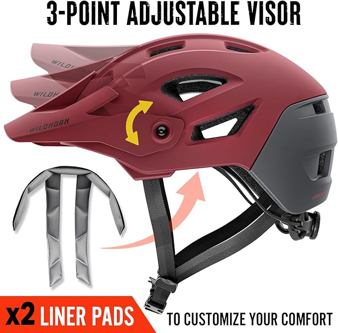 Wildhorn Corvair Mountain Bike Helmet for Men and Women with Maximum Venting, FTA fit System & Adjustable Visor. Adjustable Sizing Adult Bike Helmets for Women and Men. Stylish All Around MTB Helmet