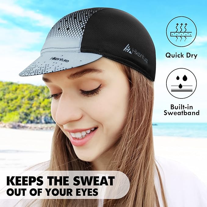 Hikenture Cycling Cap,Cooling Skull Cap Bike Hat with Sun Visor, Summer Breathable Helmet Liner Biking Cap for Men Women