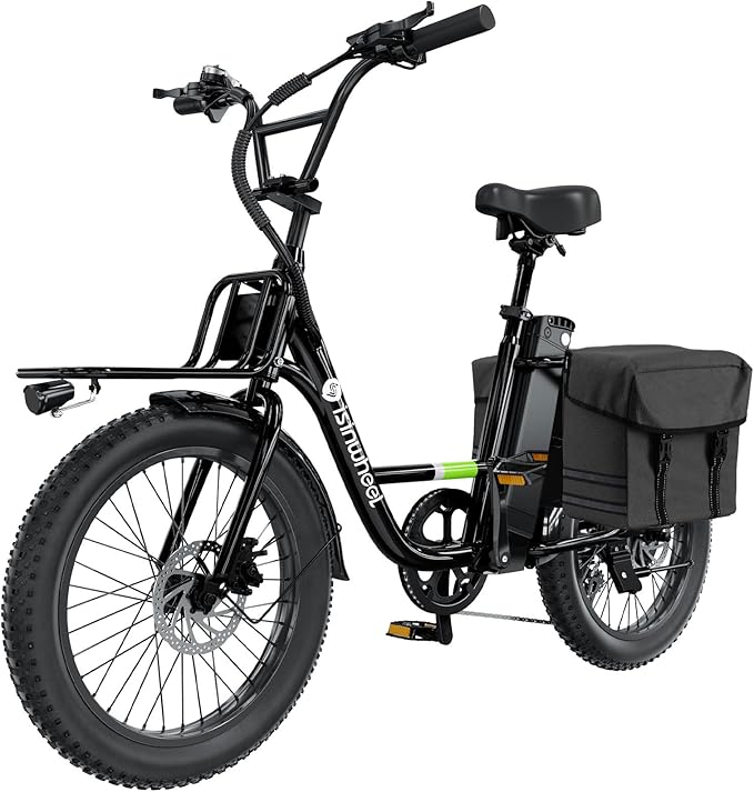 isinwheel U7 E Bike for Adults Electric Bike with Dual Cargo Rack, 48V 1000W Peak Ebikes for Adults, 7 Speed Gear, 20mph Step Thru Cruiser Electric Bicycles, 20" × 3“ Fat Tire Ebike