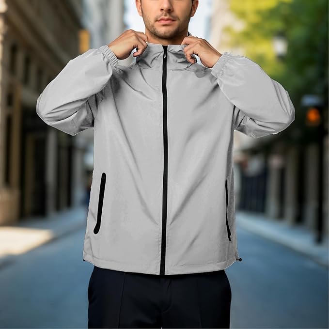 Rain Jacket Men Waterproof Windbreaker Lightweight Hooded Casual Coat for Daily Hiking Cycling Coat