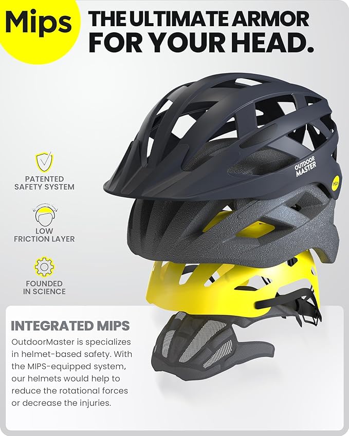 OutdoorMaster Gem Recreational MIPS Cycling Helmet - Two Removable Liners & Ventilation in Multi-Environment - Bike Helmet in Mountain, Motorway for Youth & Adult