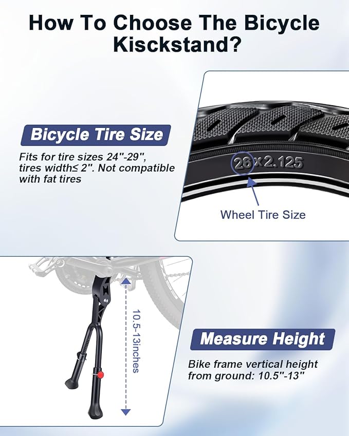 WSDCAM Bike Kickstand, Adjustable Double Legs Bicycle Kick Stands for 24”-29” Adult Bikes, Aluminum Alloy Kickstand Non-Slip Center Mount for Mountain, Road, Cargo Bike, Auxiliary Bicycle Repair Tool