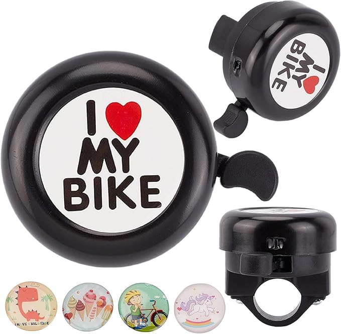 CREATCABIN I Love My Bike Bicycle Bell Aluminum Alloy Bike Bells Ring Round Pink Loud Sound Cycling Handlebars Bells with 4Pcs Resin Stickers