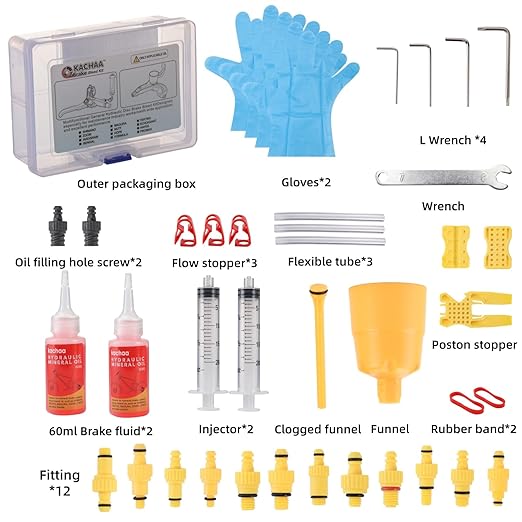 Brake Bleed Kit for Shimano, TEKTRO, Magura, TRP, Hayes, Formula, Giant.Mountain Bike Brake Bleed Kit Includes Transparent Funnel, 120ML Mineral Oil Brake Fluid.
