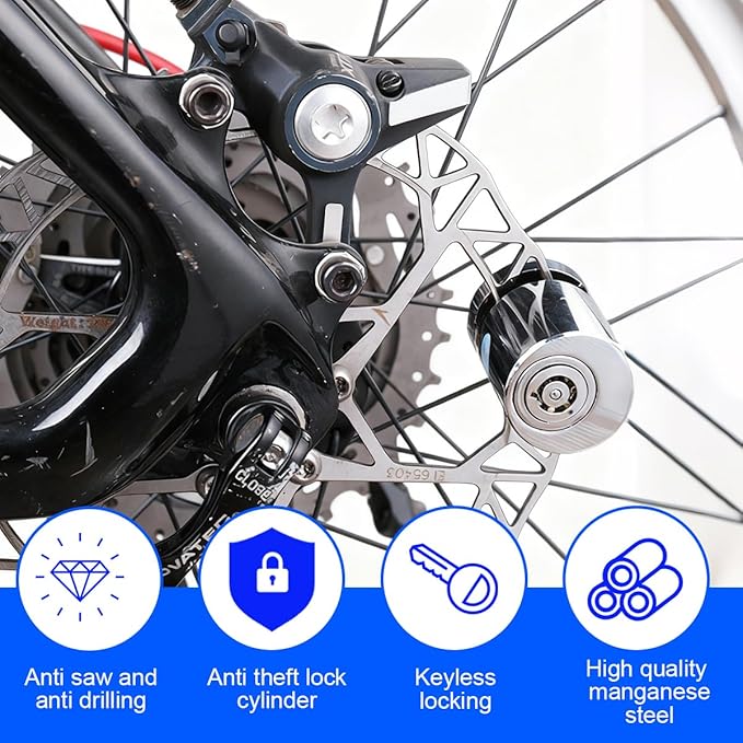 Motorcycle Disc Brake Lock, Anti Theft Alloy Steel Motorbike Security Wheel Disk Lock with Two Keys, Motorcycle Tire Padlock, Universal for Scooters Motocross Dirt Bike (Large Cylinder)