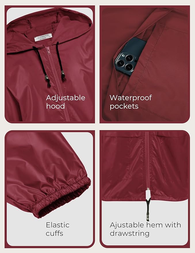 COOFANDY Mens Packable Rain Jacket Lightweight Waterproof Raincoat with Hood Outdoor Rain Gear Travel Hiking Cycling