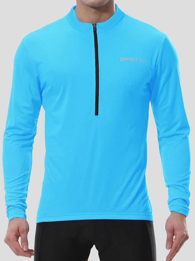 Spotti Men's Cycling Bike Jersey Long Sleeve with 3 Rear Pockets - Moisture Wicking, Breathable, Quick Dry Biking Shirt