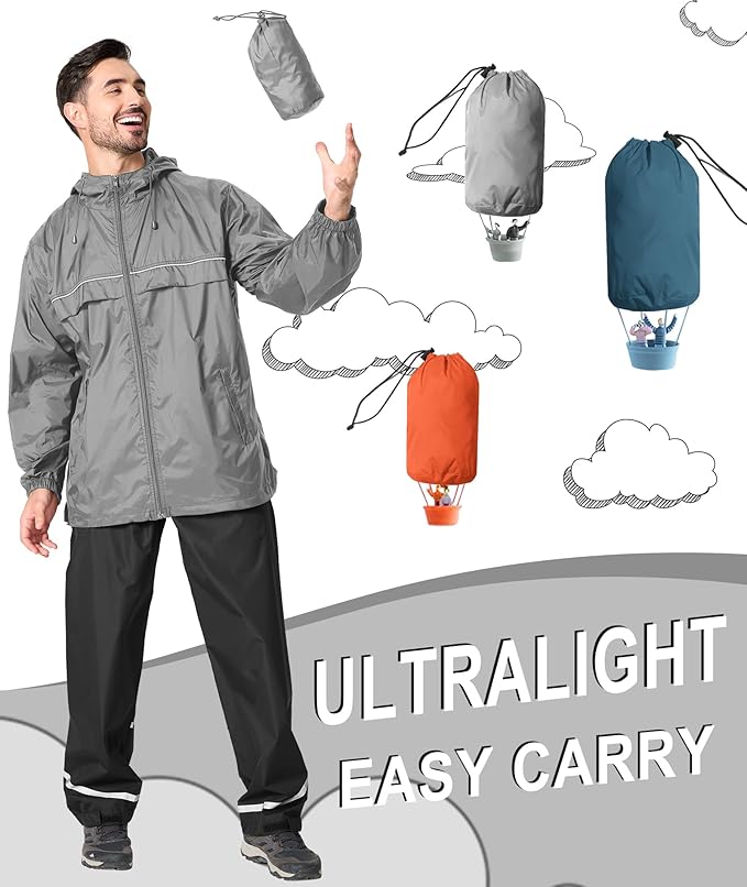 GEEK LIGHTING Rain Jacket Men Lightweight Waterproof Jackets Packable Windbreaker Hooded Raincoat for Golf Cycling Outdoor