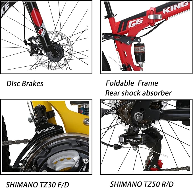 EUROBIKE Folding Bike,26 Inch Full Suspension Folding Mountain Bike,Dual Disc Brake 21 Speed Bicycle for Adults Men or Women Bikes