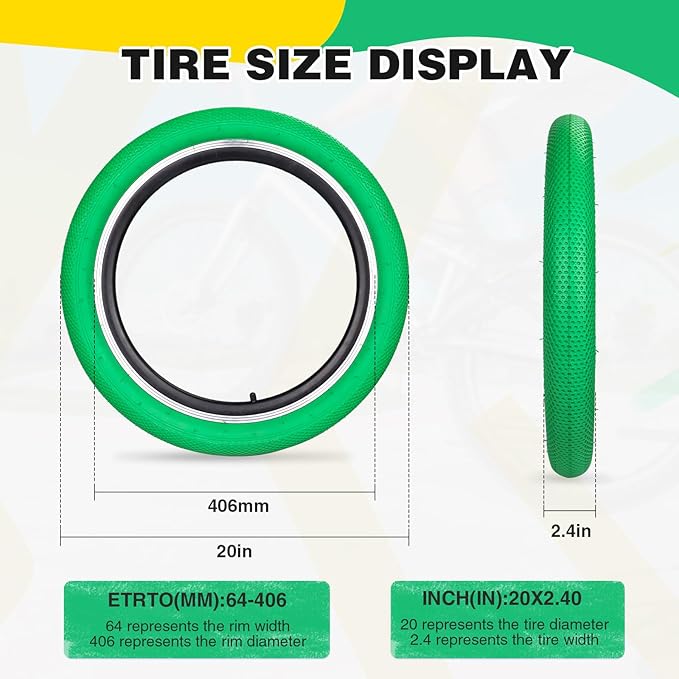 ZUKKA 20 x 2.4 Bike Tire 2 Pack 20 inch x 2.4 BMX Bike Tire Folding Replacement Tire for MTB Mountain Bike, BMX Bicycle Commuter Bike