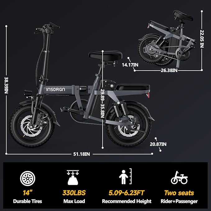 Folding Electric Bike for Adults Teens, Peak 1500W, 62 Miles PAS Range, 48V 16AH Removable Li Battery Ebike, 9 Shocks Full Suspension, 20 MPH Electric Bicycle, UL2849 Certified