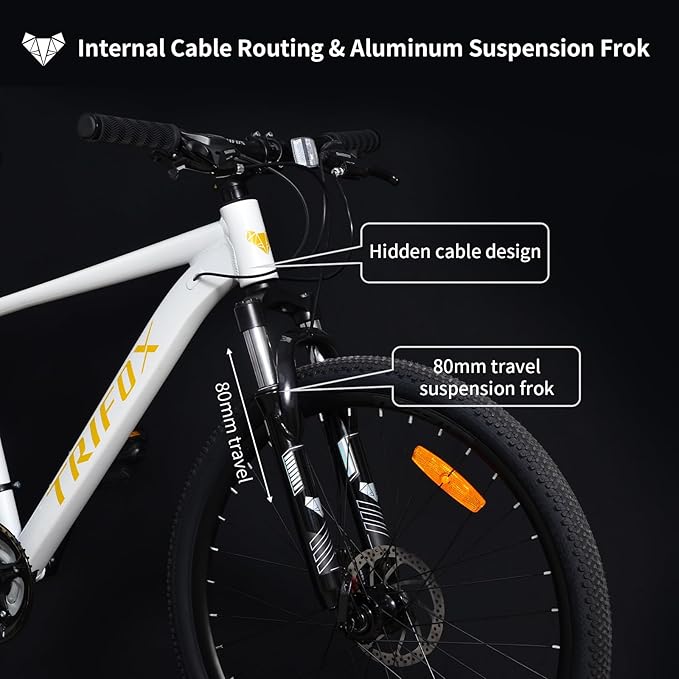 TRIFOX 26 Inch Aluminum Mountain Bike with Shimano 21-Speed,Aircraft-Grade Aluminum Frame,Dual Disc Brakes,15/17 Inch Internal Cable Routing Frame for Men Women Boys Girls