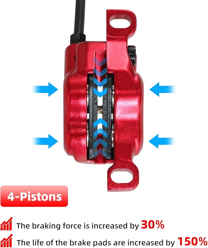 Z00M HB876E 2-PIN 4-Pistons E-Bike Electric Power-Off Hydraulic Brake Set, Pre-Bled with Mineral Oil Brakes Kit for eBike, Mountain Bike, Road Bike