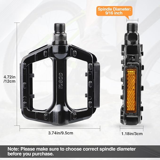 MEGHNA Bike Pedals Non-Slip Bicycle Aluminium Alloy Pedals 1/2" and 9/16" Pedal for Mountain Bike Kid Bike Freestyle BMX Bike, Beach Cruiser Bike